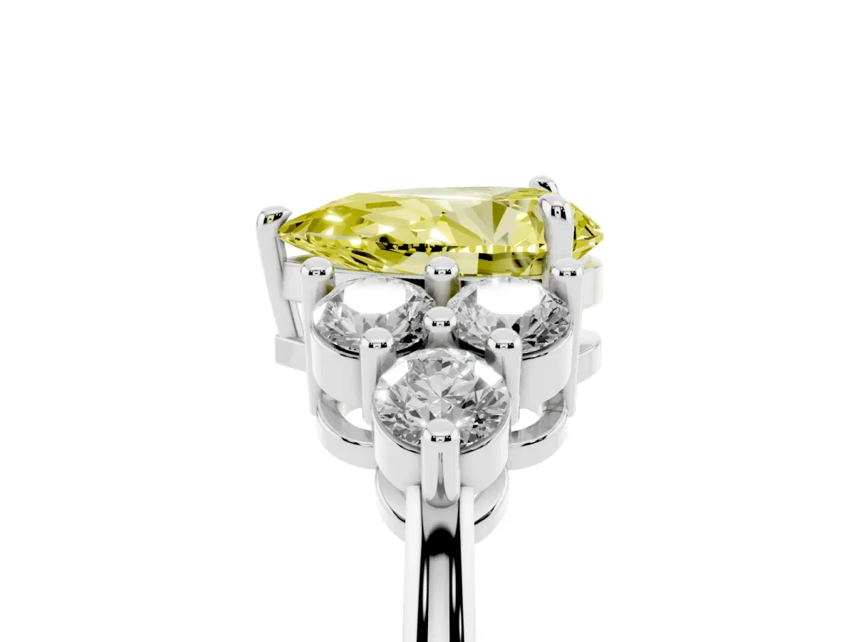 Fancy Yellow Pear Cut Brilliant Diamond Cluster Accent Solitaire Ring with Prong Setting Silver