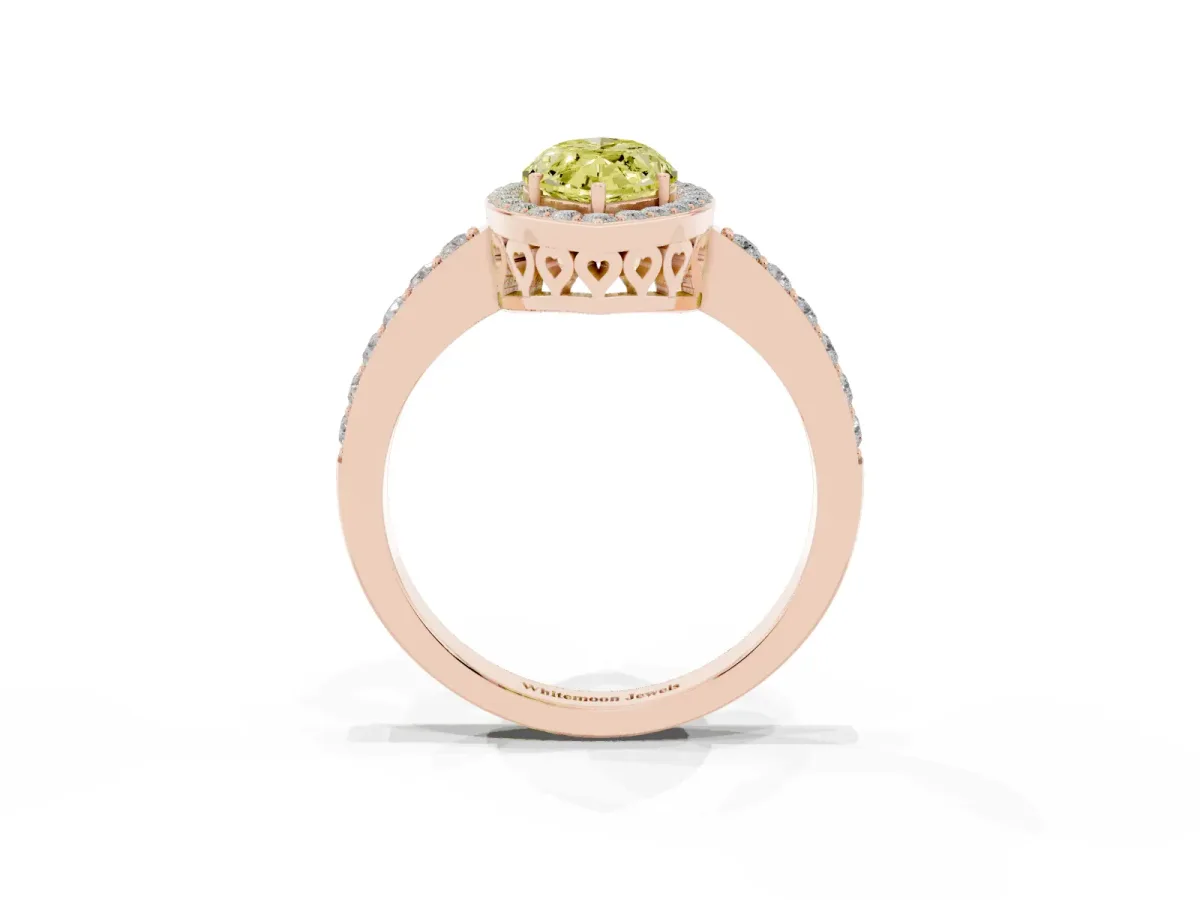 Fancy Yellow Marquise Cut Halo Diamond Pavé Band Ring with Prong Setting Rose gold