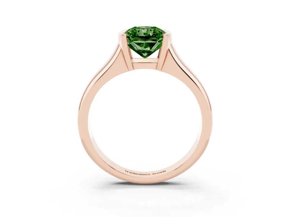 Fancy Green Radiant Cut Solitaire Tension Set Diamond Ring with Split Shank Band Rose gold