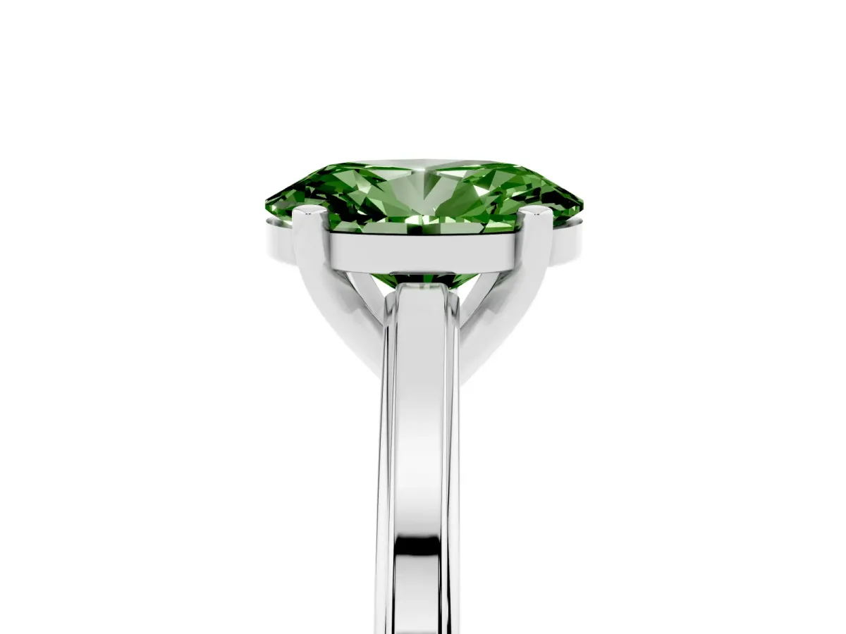 Fancy Green Oval Cut Solitaire Diamond Ring with Four-Prong Setting and Classic Band Silver