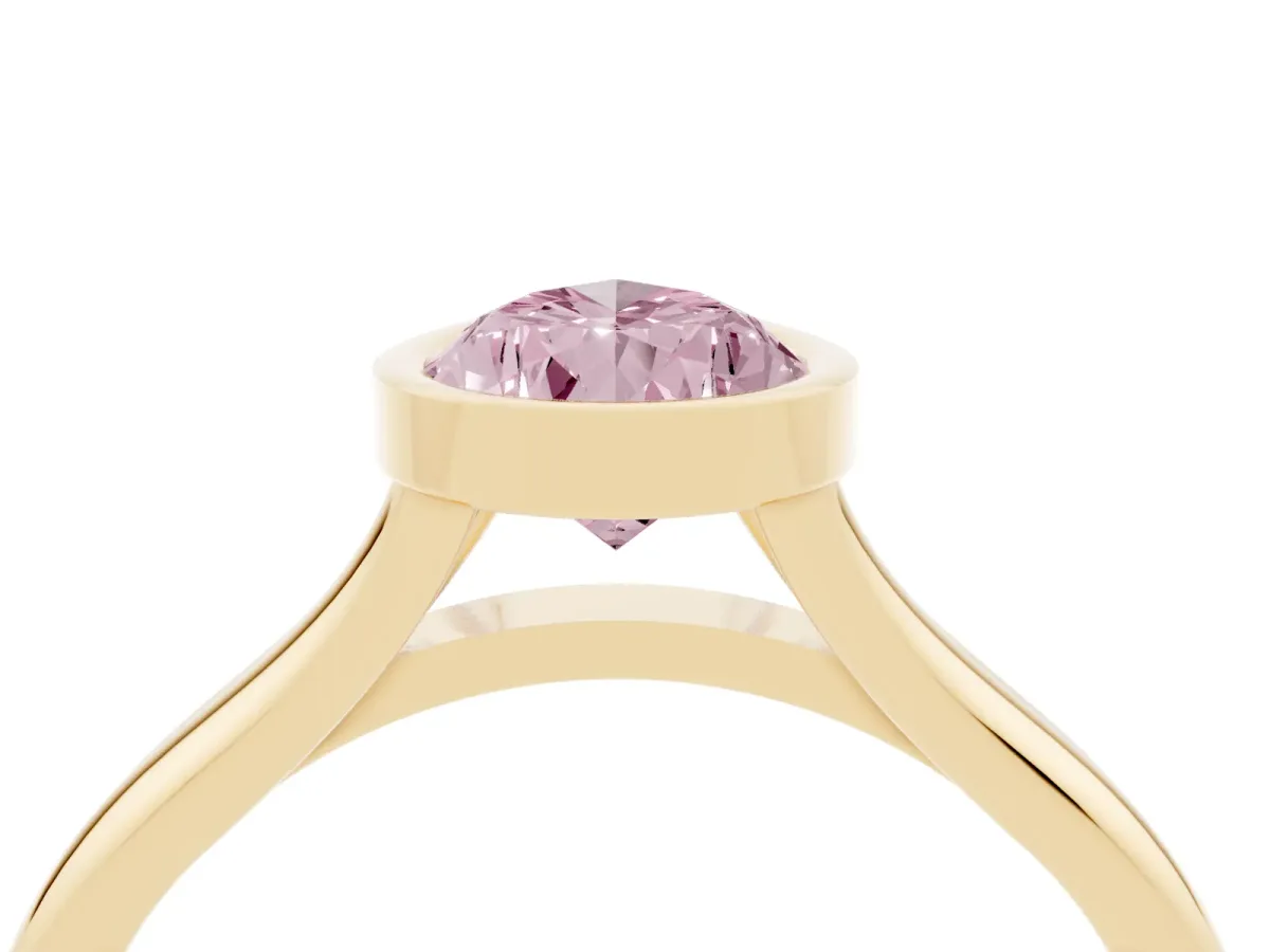 Fancy Pink Bezel Set Pear Cut Cut Solitaire Ring with Tapered Band Yellow gold