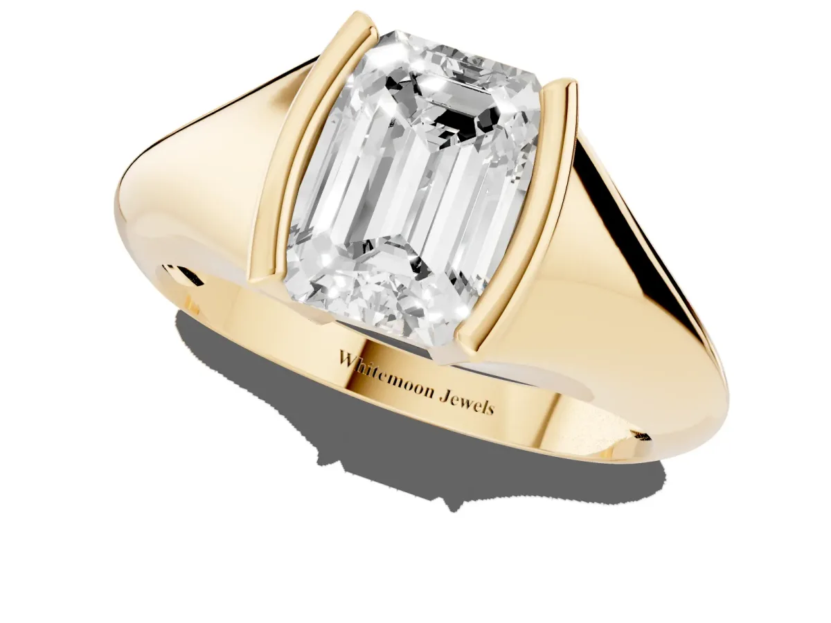 Emerald Cut Solitaire Tension Set Diamond Ring Yellow gold