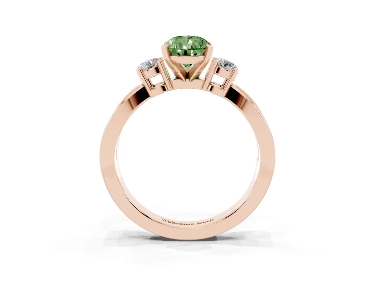 Fancy Green Three-Stone Pear Cut Cut Diamond Twist Band with Prong Setting Rose gold