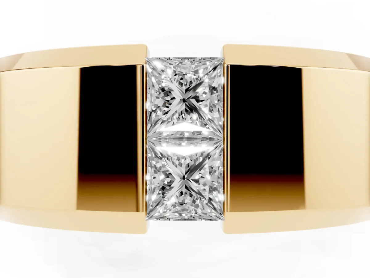 Princess Diamond Two-Stone Mens Band Yellow gold