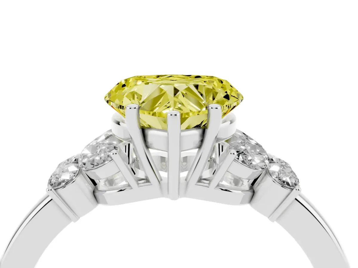 Fancy Yellow Heart Cut Cut Solitaire Floral Diamond Ring with Four-Prong Setting Silver