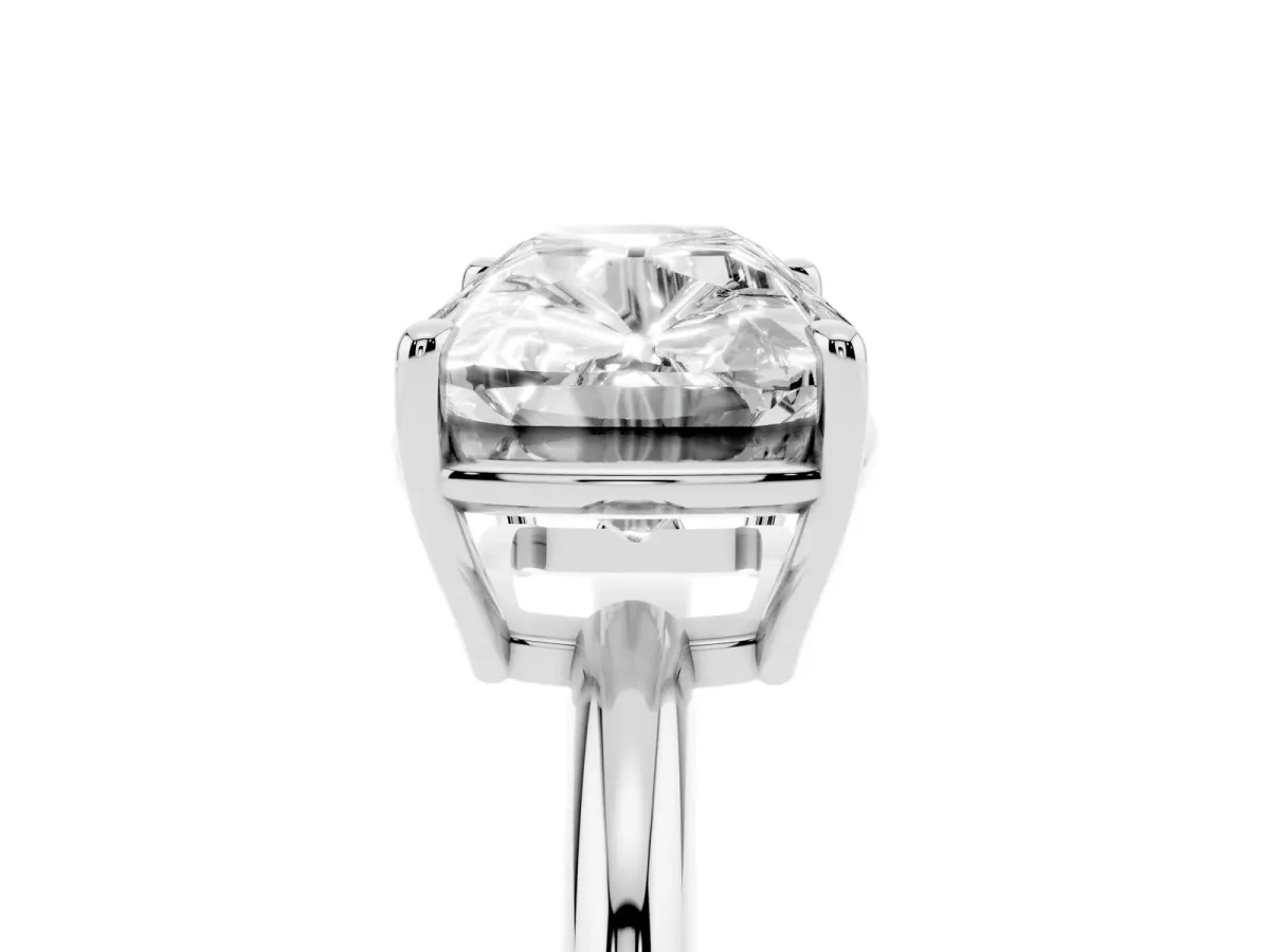 Old Mine Elongated Cushion Diamond East-West Bezel Set Four Claw Solitaire Ring Silver