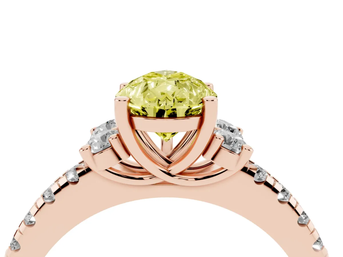 Fancy Yellow Pear Cut Diamond Three-Stone Pave Band with Four-Prong Setting Rose gold