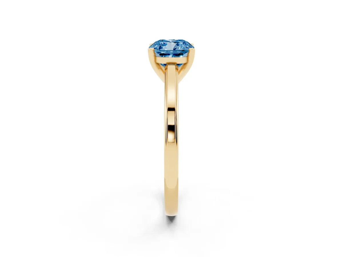 Fancy Blue Cushion Cut Solitaire Diamond Ring with Four-Prong Setting and Classic Band Yellow gold