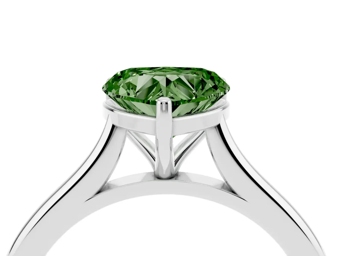 Fancy Green Heart Cut Cut Solitaire Ring with Cathedral Band and Four-Prong Setting Silver