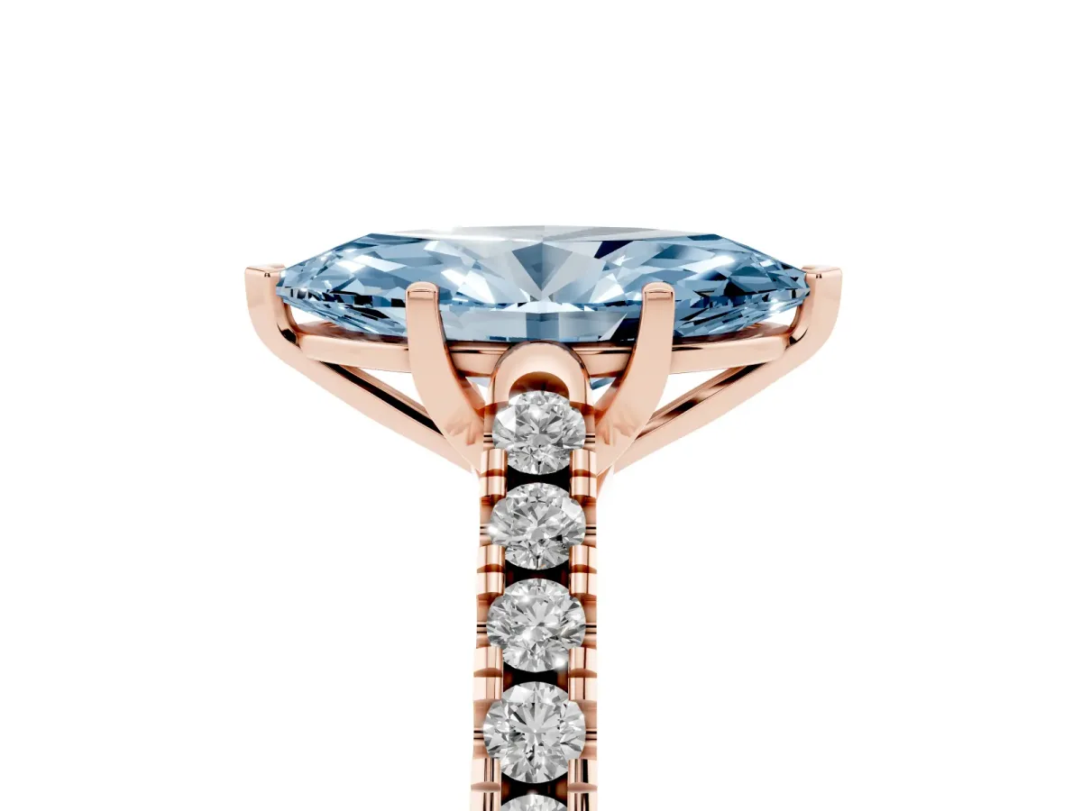 Fancy Blue Marquise Cut Diamond Pavé Band Solitaire Ring with Prong Setting Rose gold