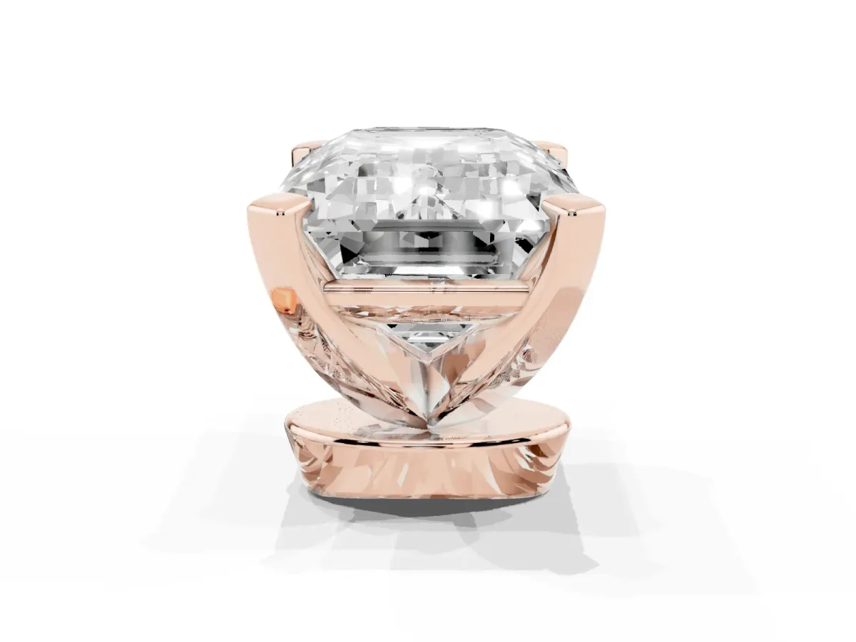 Emerald Cut Diamond Solitaire Ring with Prong Setting and Classic Band Rose gold