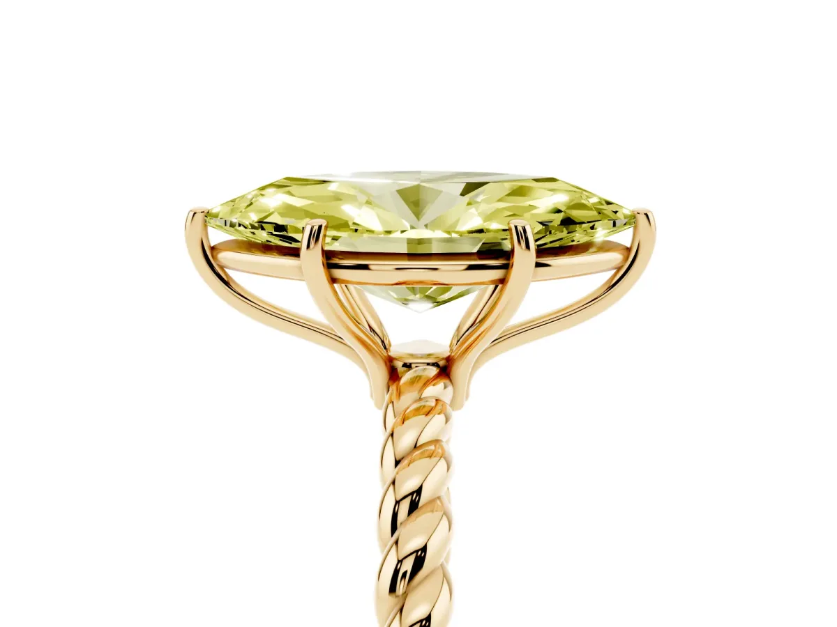 Fancy Yellow Marquise Cut Solitaire Twist Band Ring with Four-Prong Setting Yellow gold