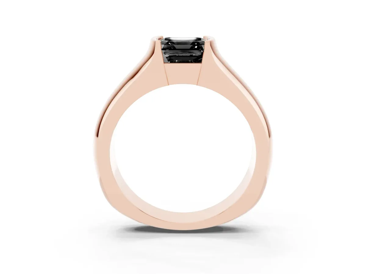 Fancy Black Asscher Cut Solitaire Bezel Set Diamond Ring with Wide Band Rose gold