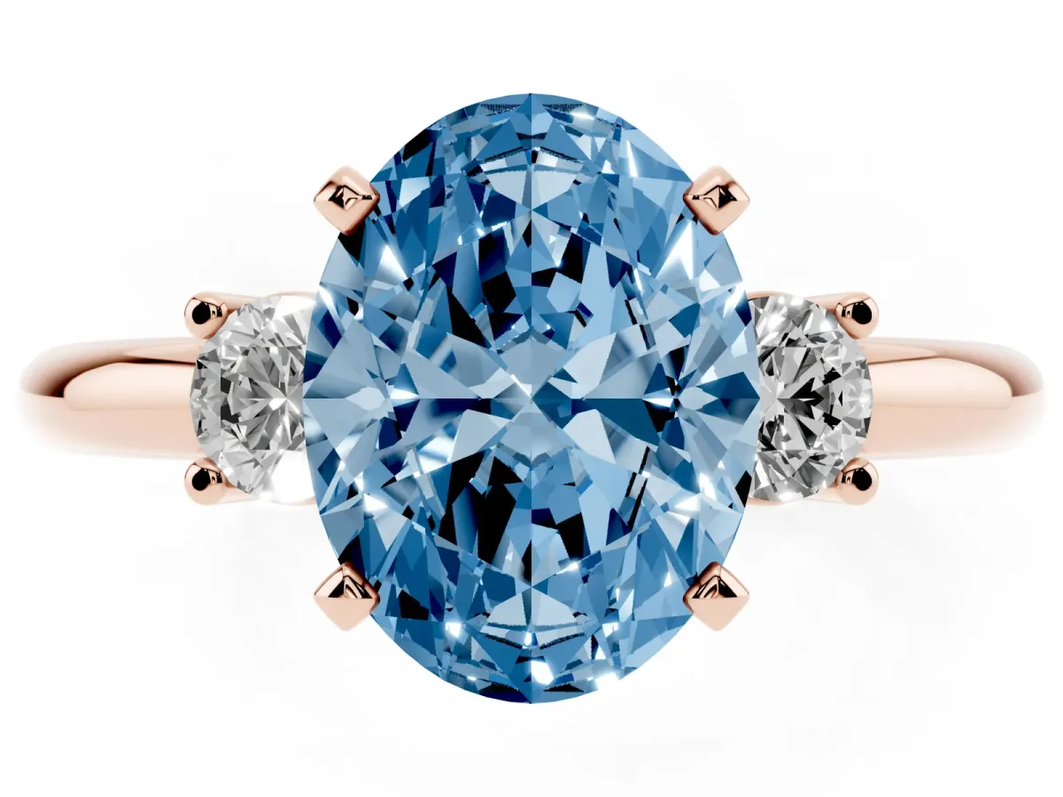 Fancy Blue Three-Stone Oval Cut Cut Diamond Solitaire with Prong Setting and Classic Band Rose gold