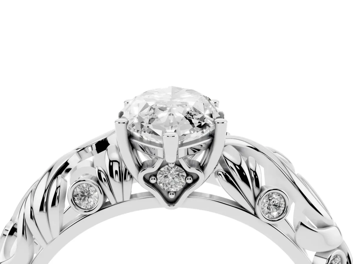 Marquise Cut Solitaire Diamond Leaf-Inspired Vine Band Ring with Prong Setting Silver