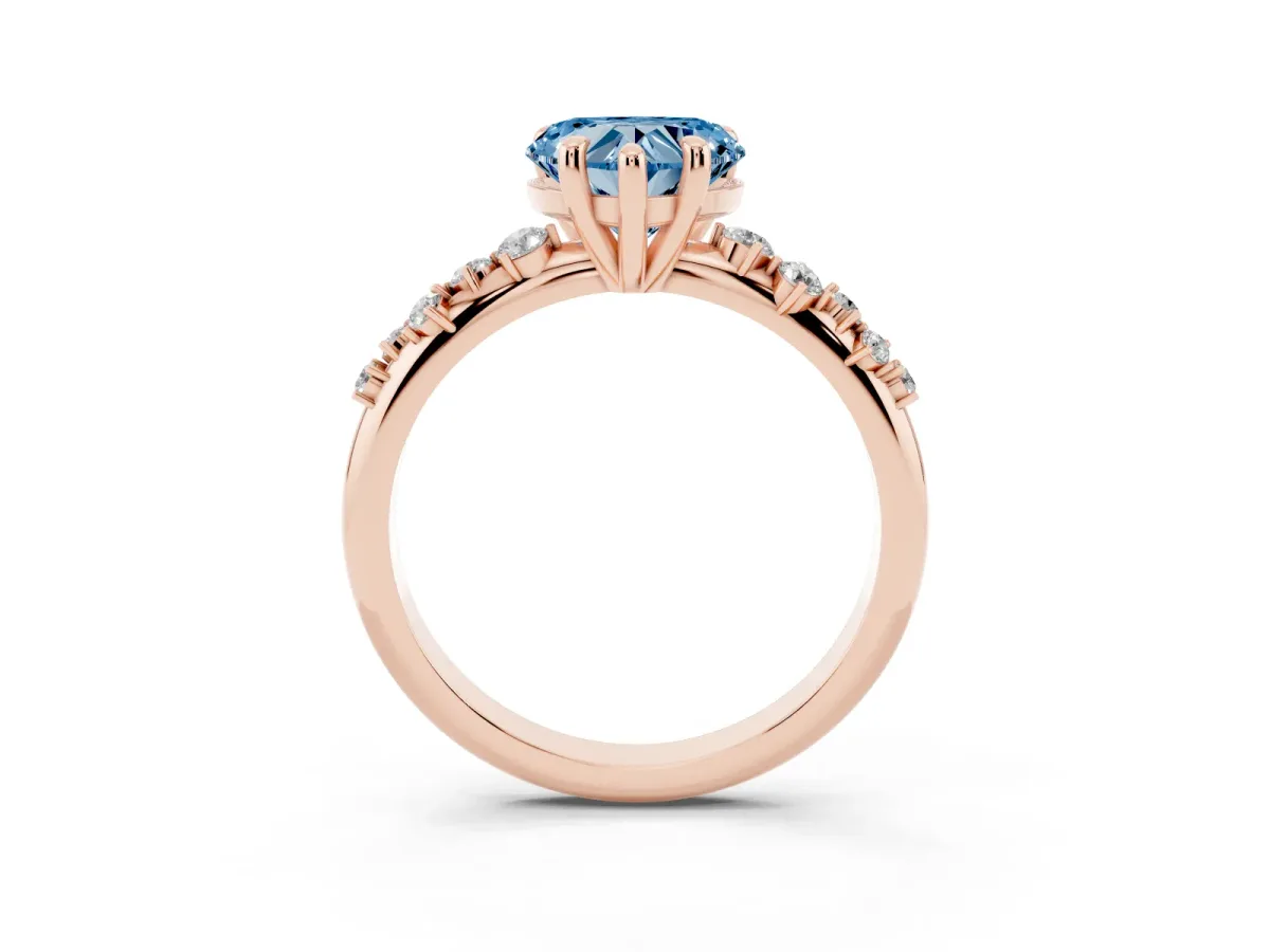 Fancy Blue Heart Cut Cut Diamond Vine Band with Four-Prong Setting Rose gold