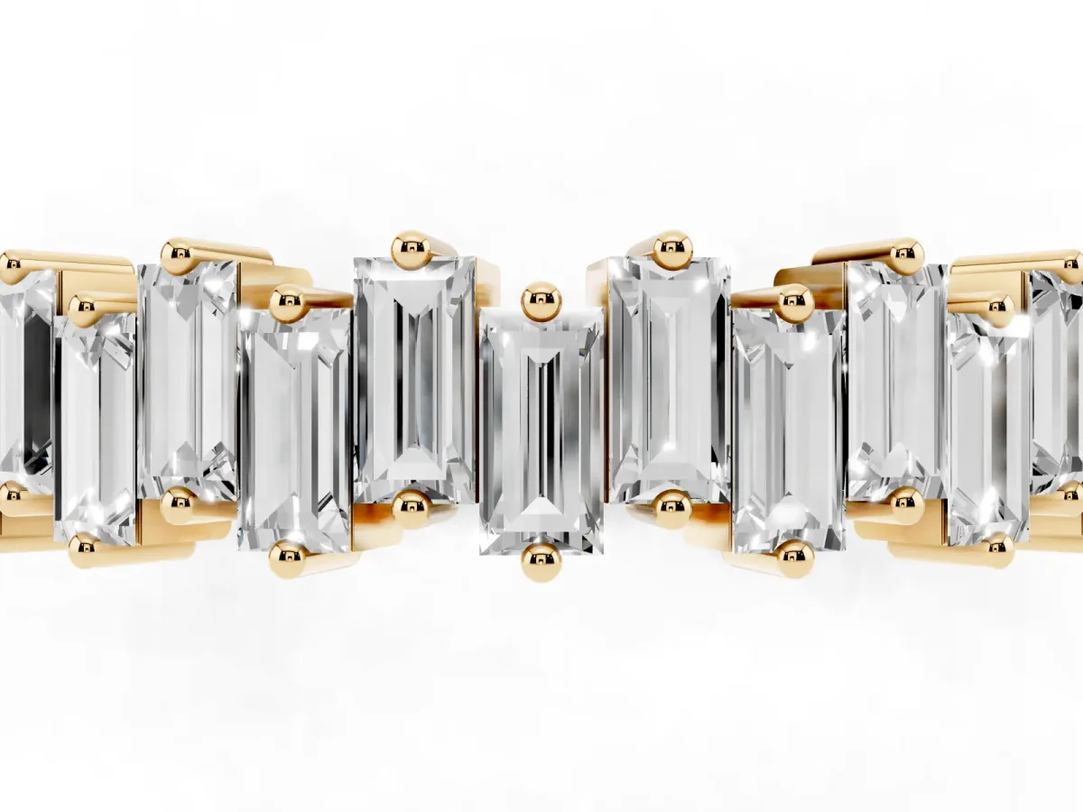 Baguette Diamond Full Eternity Ring with Prong Setting Yellow gold