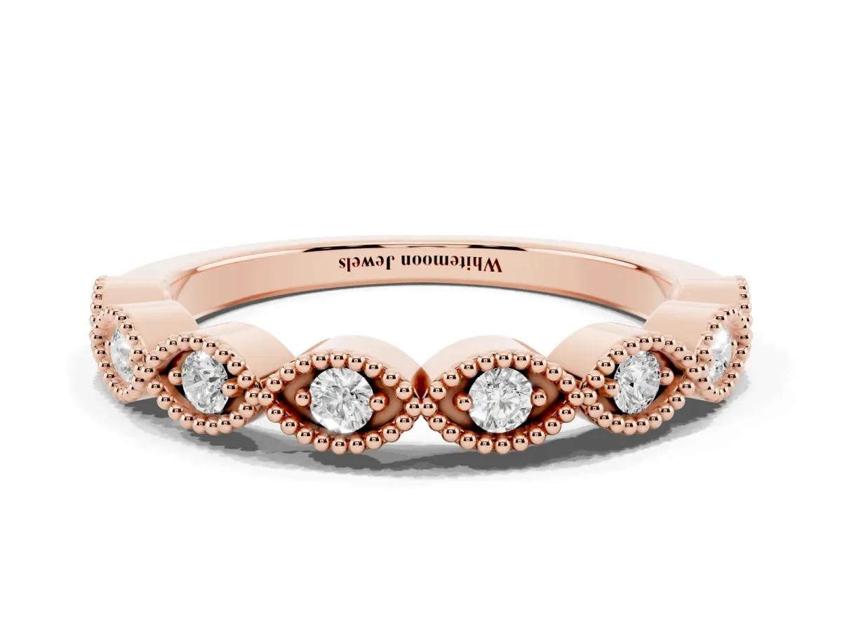 Milgrain Marquise Diamond Half Eternity Band with Bezel Setting Rose gold