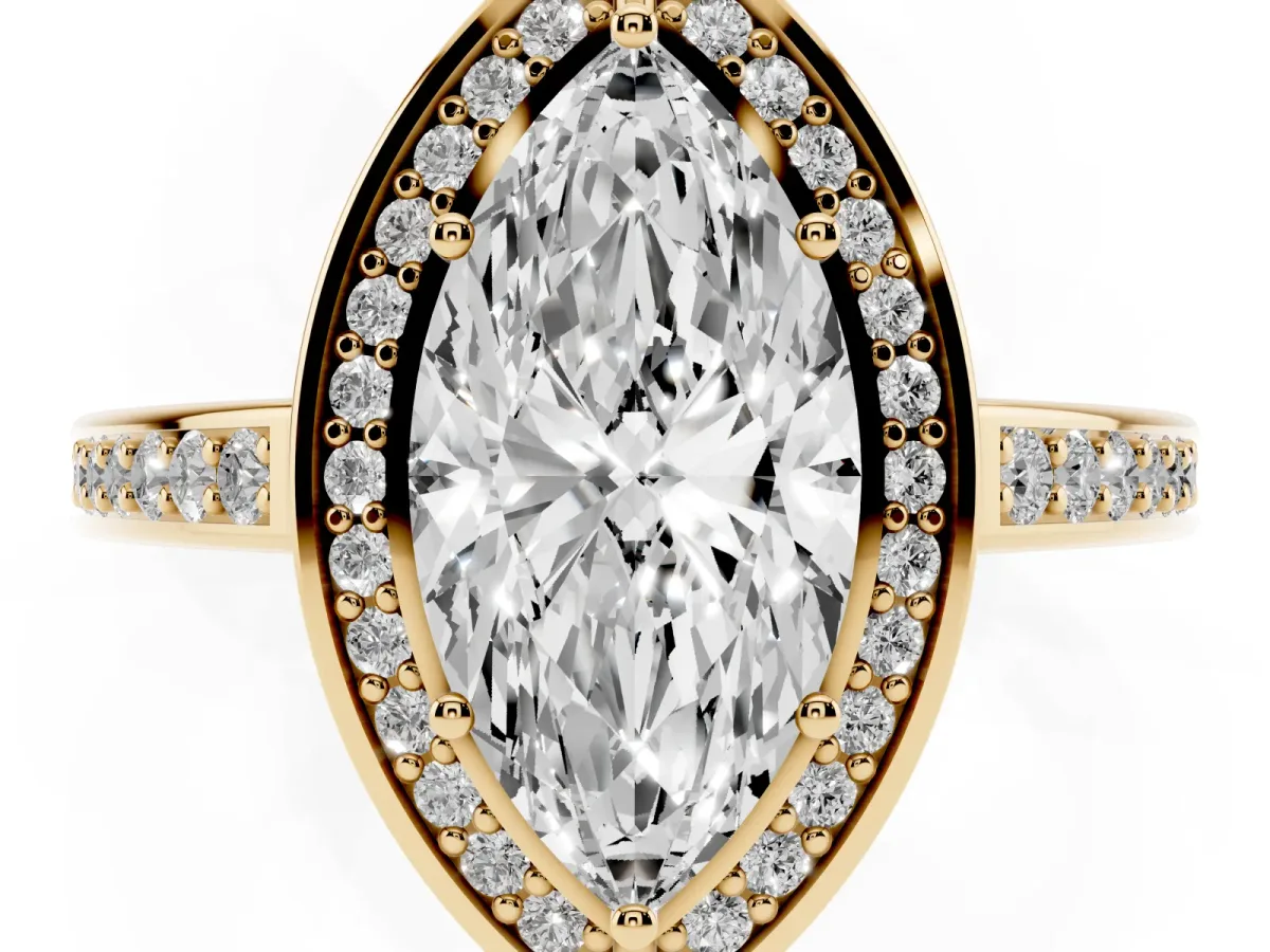 Marquise Cut Cut Halo Pave Split Shank Prong Setting Ring Yellow gold