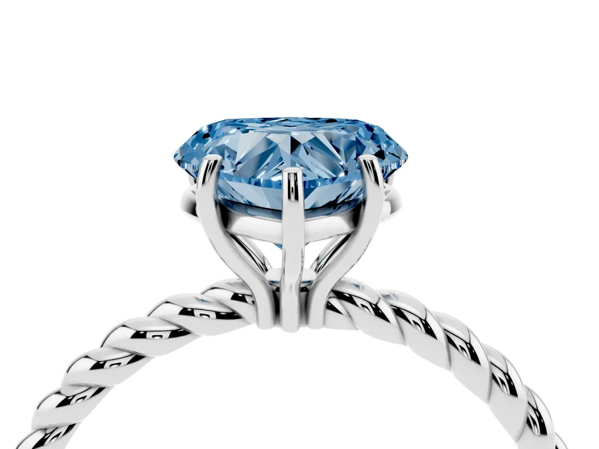 Fancy Blue Heart Cut Solitaire Twisted Band 4-Prong Ring Silver