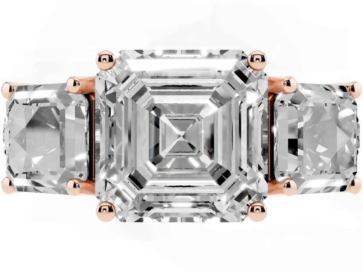 Three-Stone Asscher Cut Diamond Pavé Band with Prong Setting Rose gold