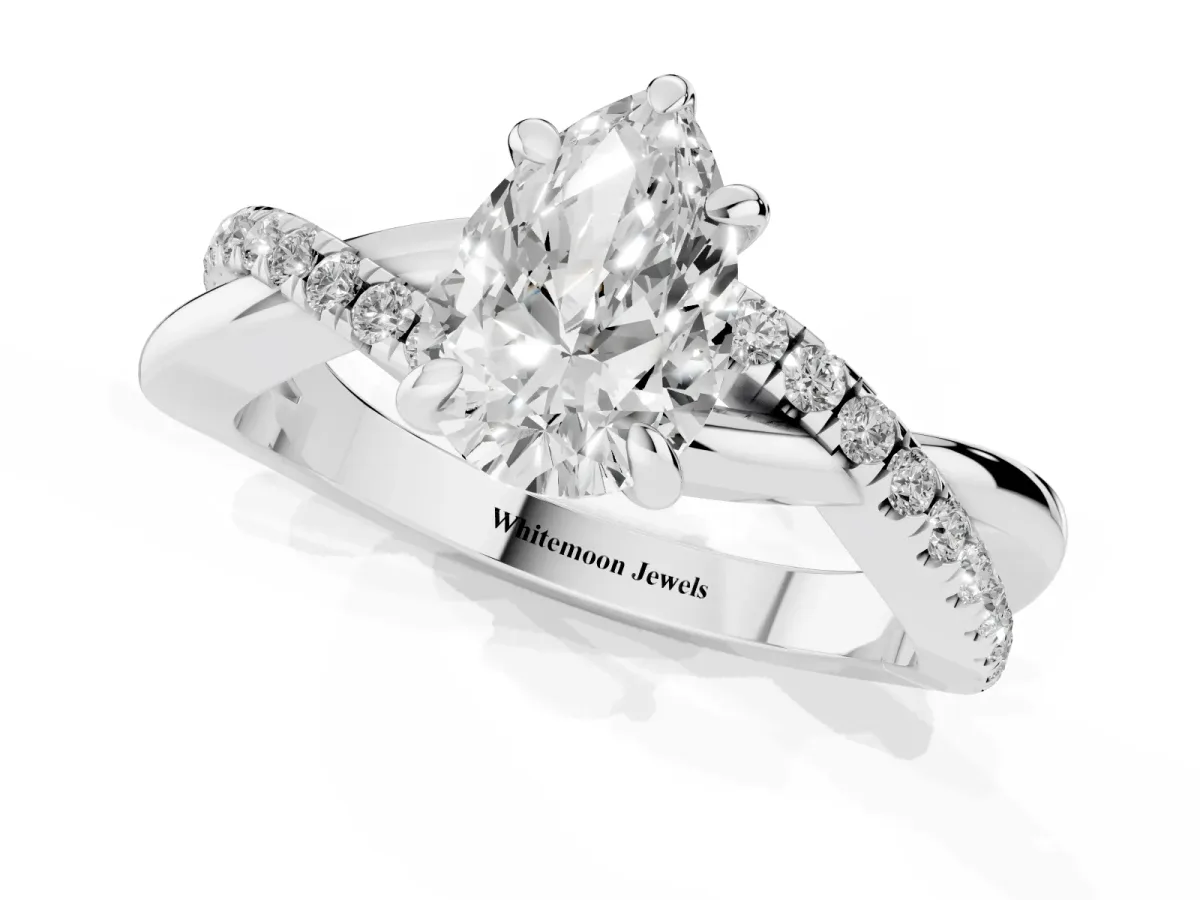 Pear Cut Cut Diamond Twist Band Solitaire with Prong Setting Platinum