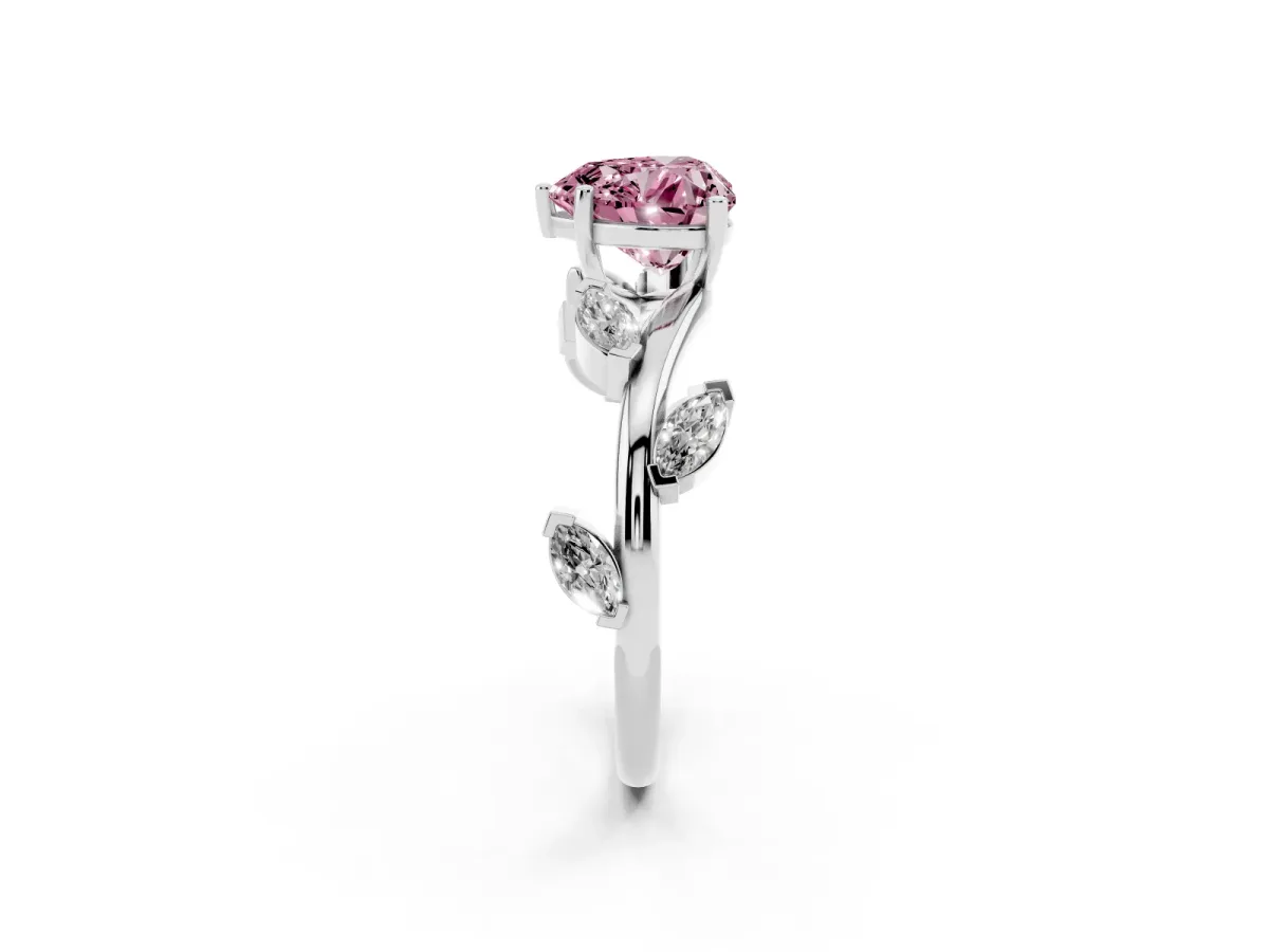Fancy Pink Heart Cut Solitaire Twisted Band Marquise Accent Prong Setting Ring Silver