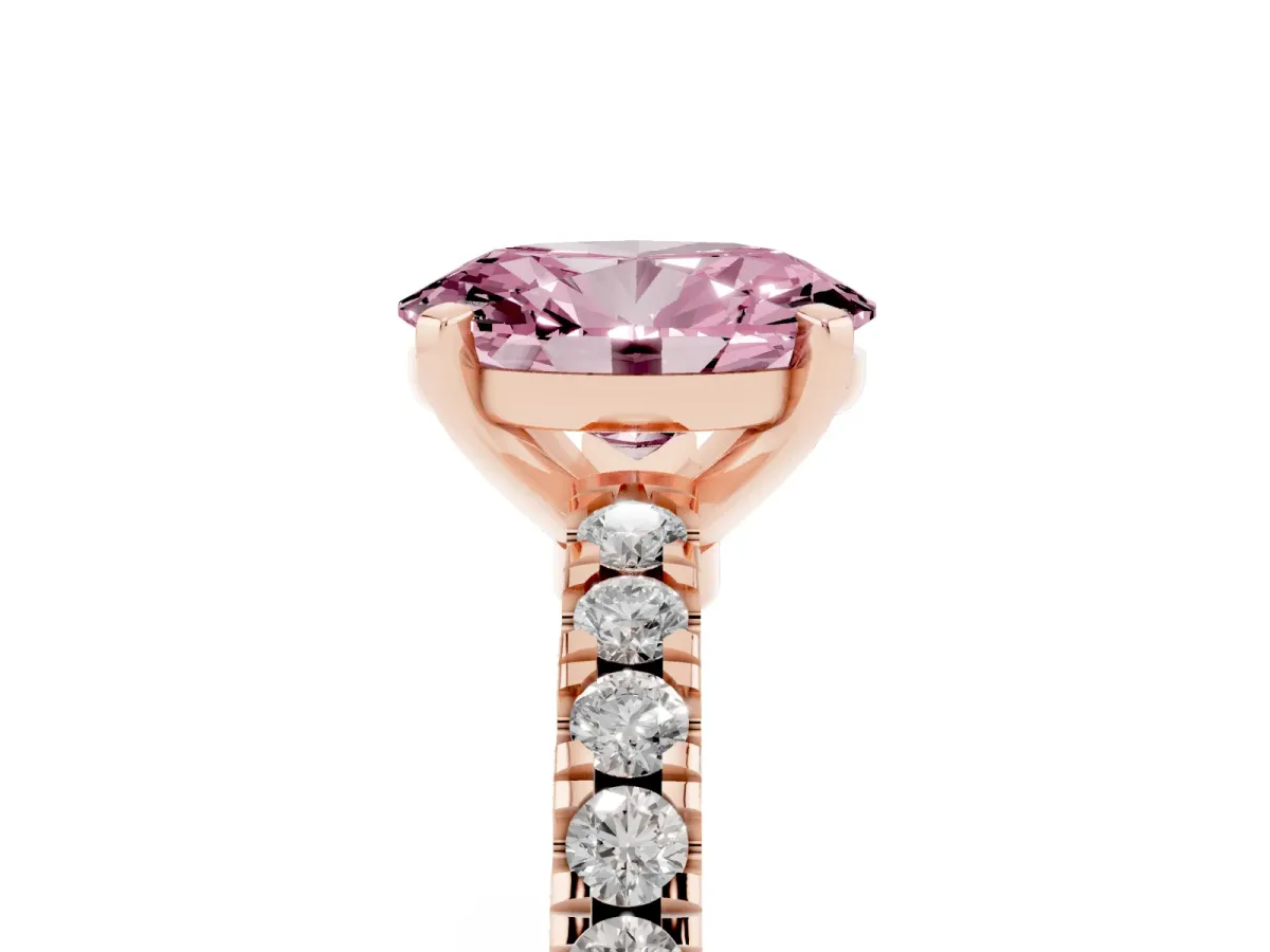 Fancy Pink Oval Cut Solitaire Diamond with Pavé Band and Four-Prong Setting Rose gold