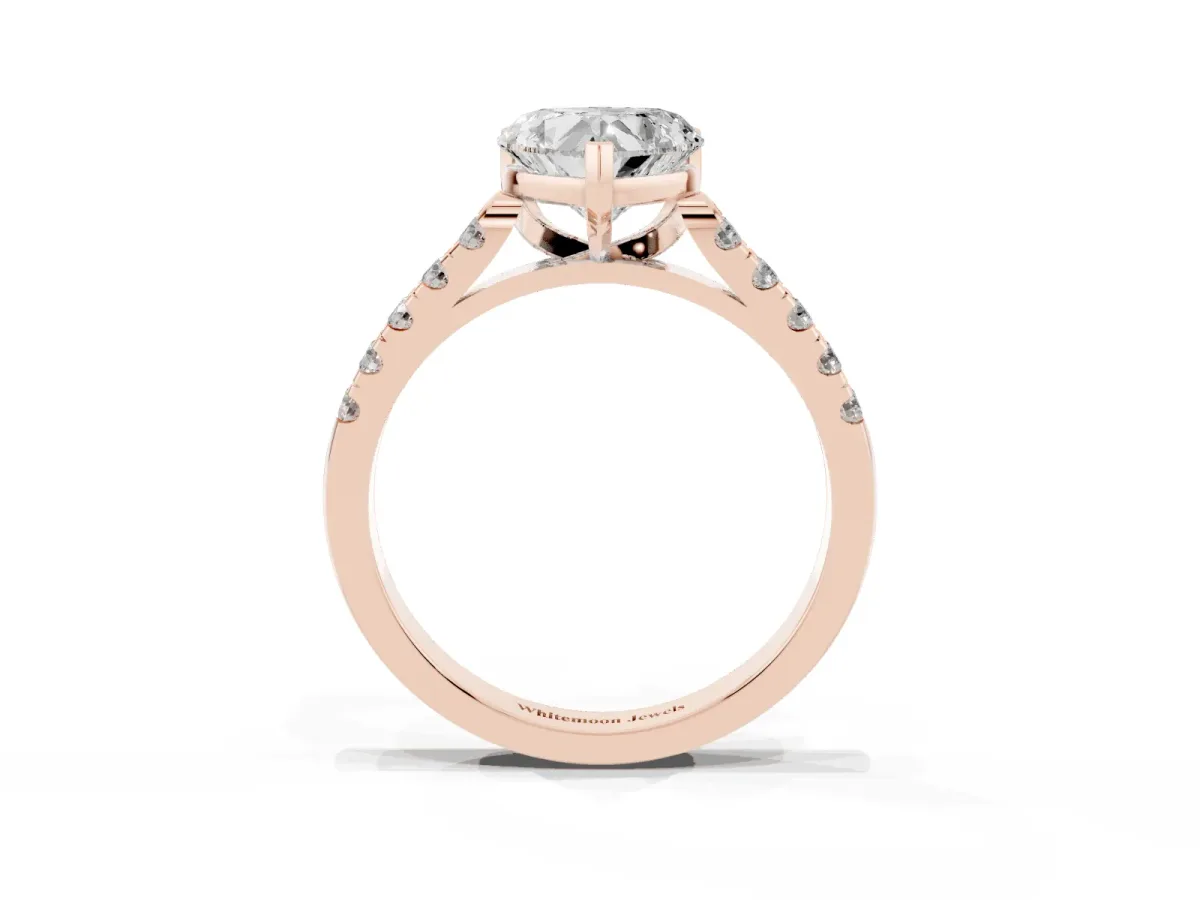 Heart Cut Diamond Pavé Band Solitaire Ring with Prong Setting Rose gold