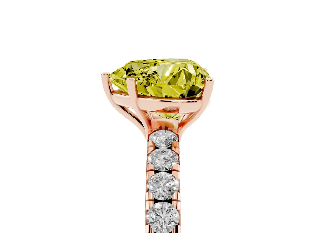 Fancy Yellow Heart Cut Diamond Pavé Solitaire Engagement Ring with Four-Prong Setting Rose gold