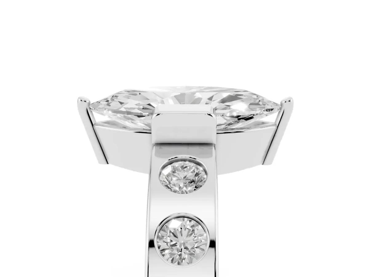 Marquise Cut Brilliant Channel-Set Diamond Ring with Bezel Prong Setting Platinum