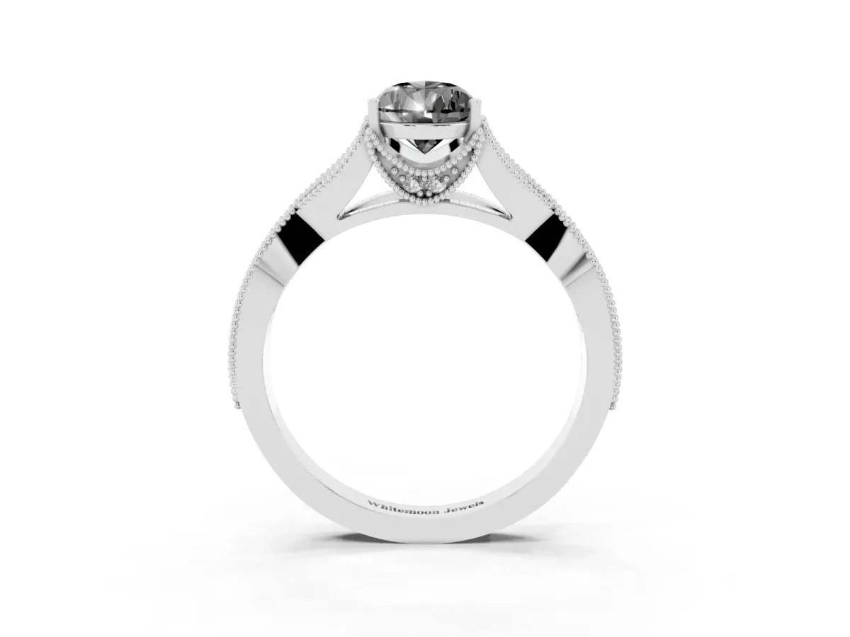 Fancy Black Pear Cut Cut Diamond Twisted Band with Milgrain Pave Setting and Four-Prong Setting Silver