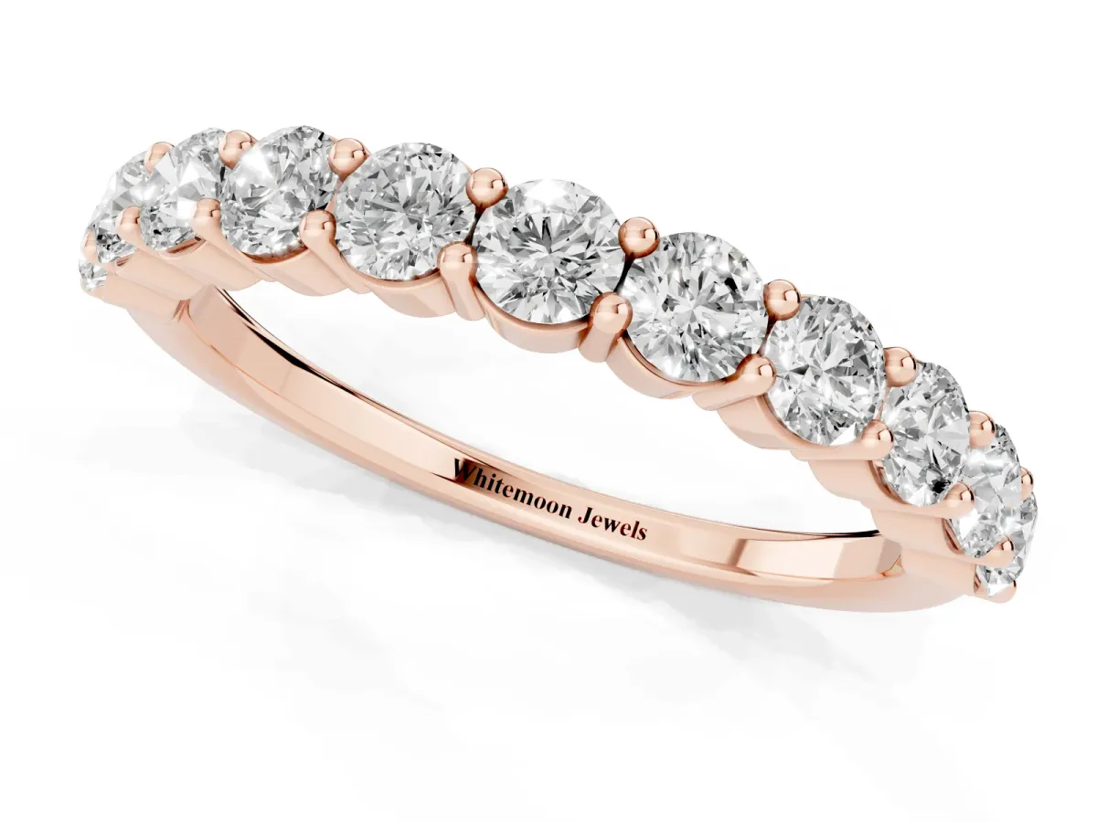 Round Diamond Half Eternity Band with Prong Setting Rose gold
