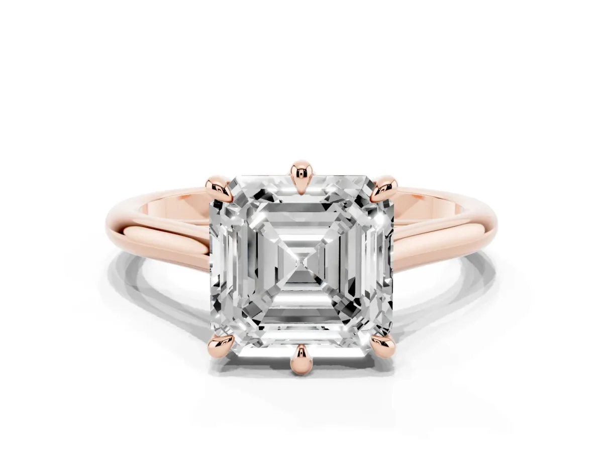 Asscher Cut Solitaire Engagement Ring with Six-Prong Setting and Classic Band Rose gold