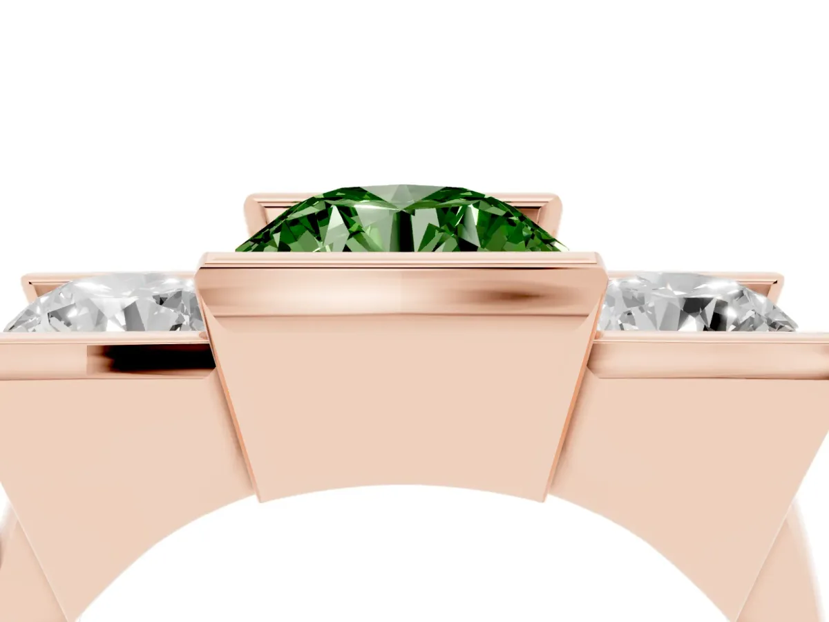 Fancy Green Three Stone Round Cut Cut Channel Set Diamond Ring Rose gold