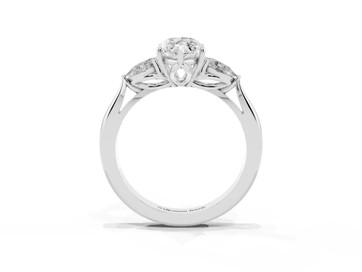 Marquise Cut Diamond Three-Stone Ring with Pear Side Stones and Prong Setting Silver