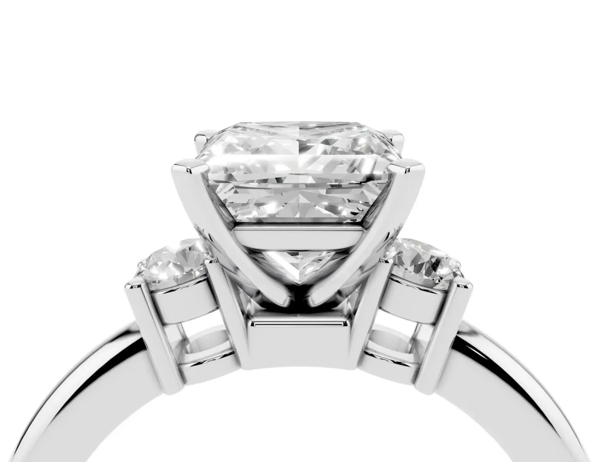 Three-Stone Princess Cut Cut Diamond Solitaire with Prong Setting and Classic Band Silver