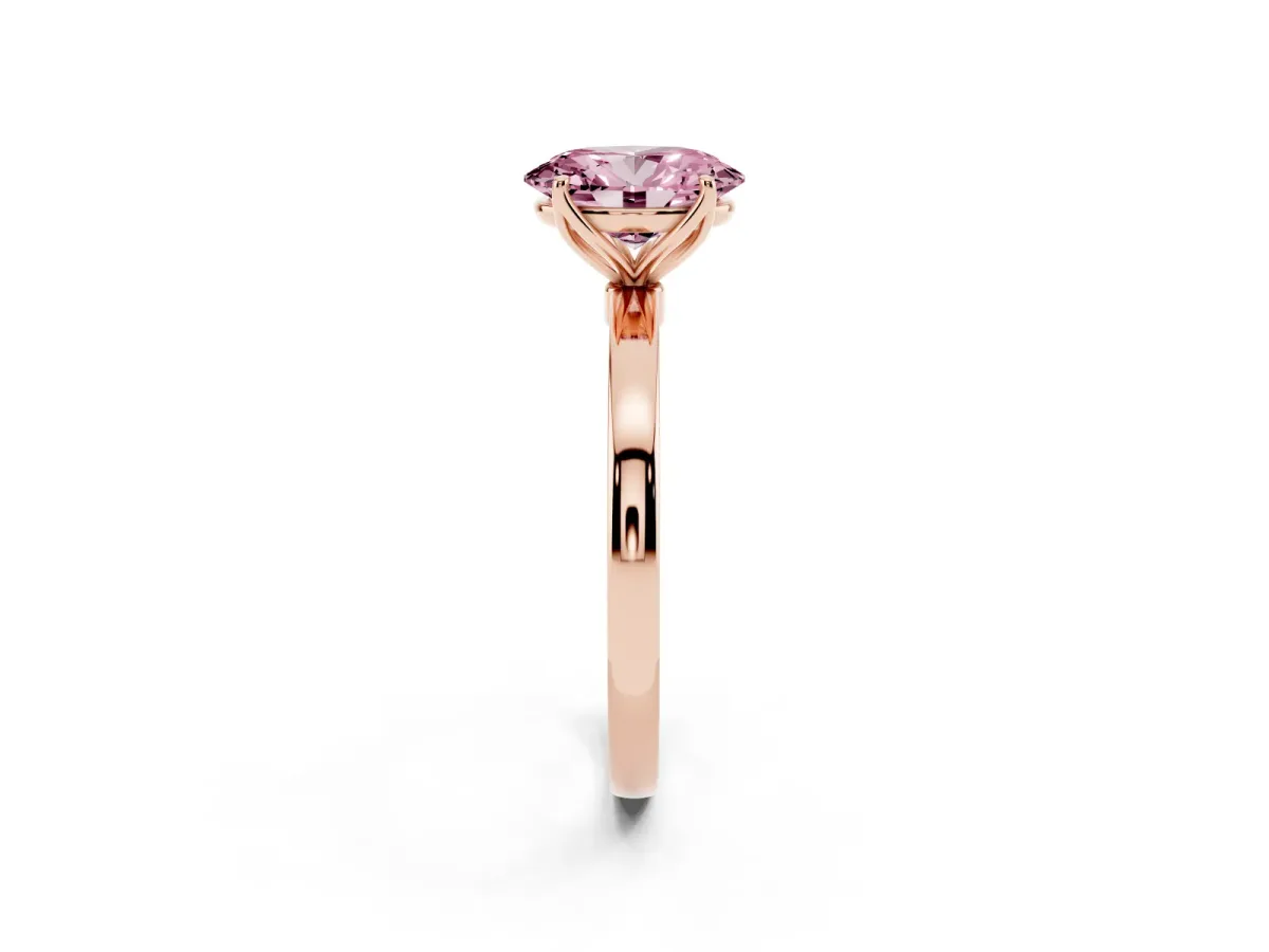 Fancy Pink Oval Cut Diamond Solitaire Ring with Thin Band and Prong Setting Rose gold