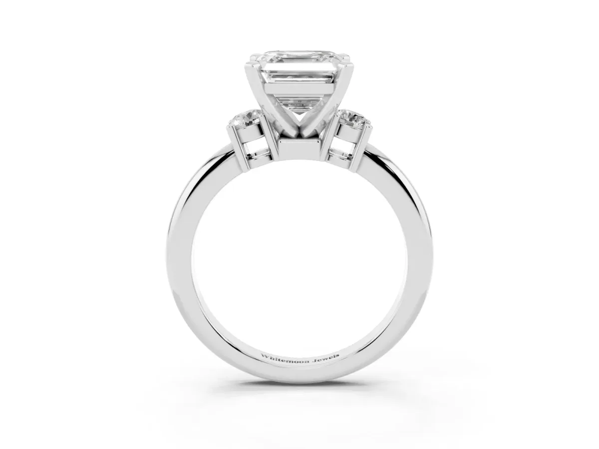 Three-Stone Asscher Cut Cut Diamond Solitaire with Prong Setting and Classic Band Platinum