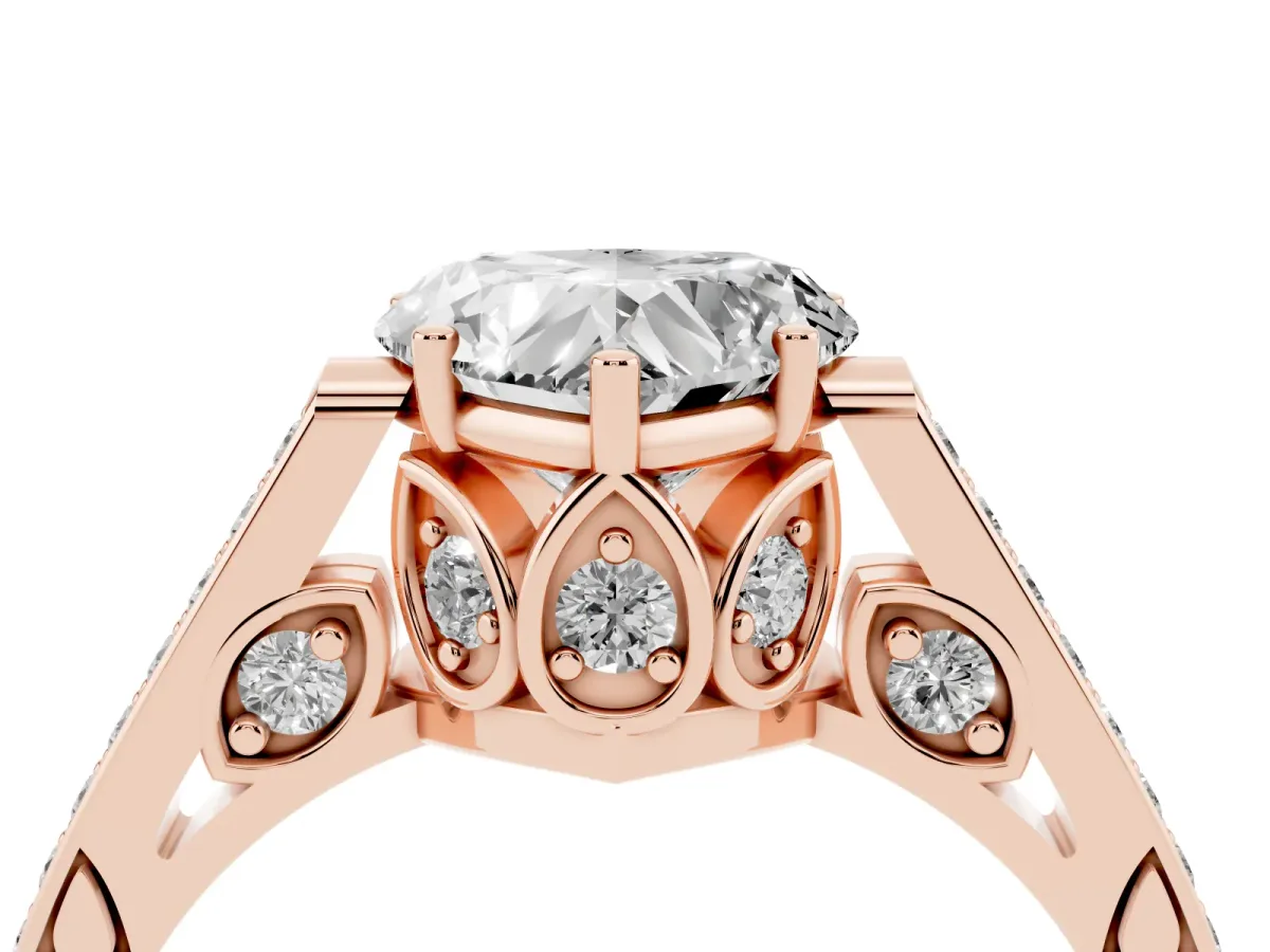 Heart Cut Cut Cathedral Pave Diamond Engagement Ring with Six-Prong Setting Rose gold