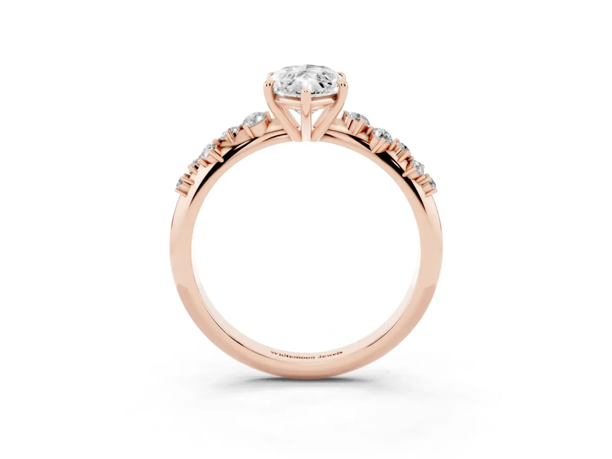 Marquise Cut Diamond Cluster Side Stone Solitaire Ring with Prong Setting Rose gold