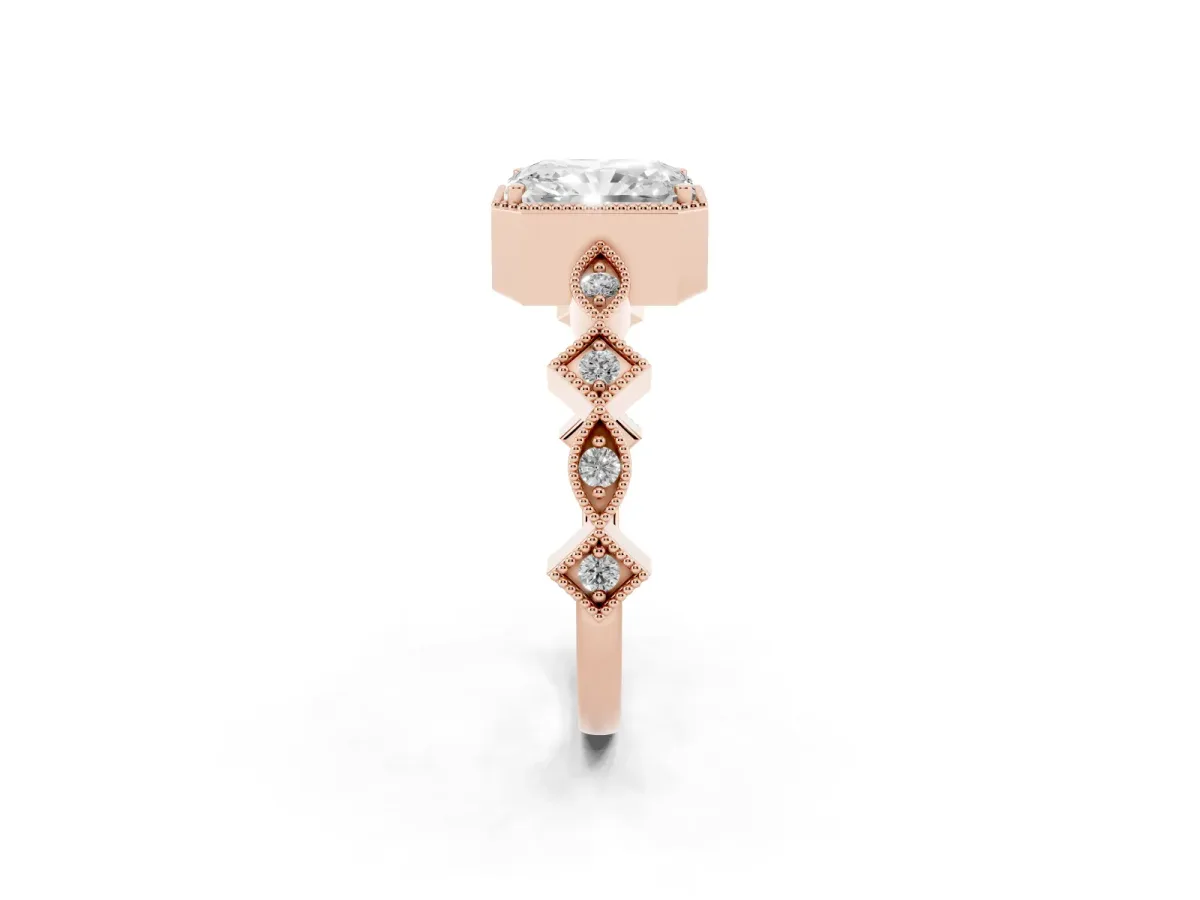 Radiant Cut Milgrain Marquise Diamond Twist Band Ring Rose gold