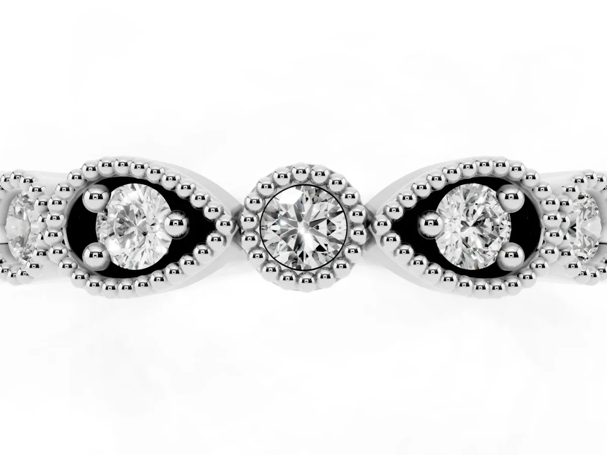 Milgrain Bezel Set Pear and Round Diamond Eternity Band Platinum