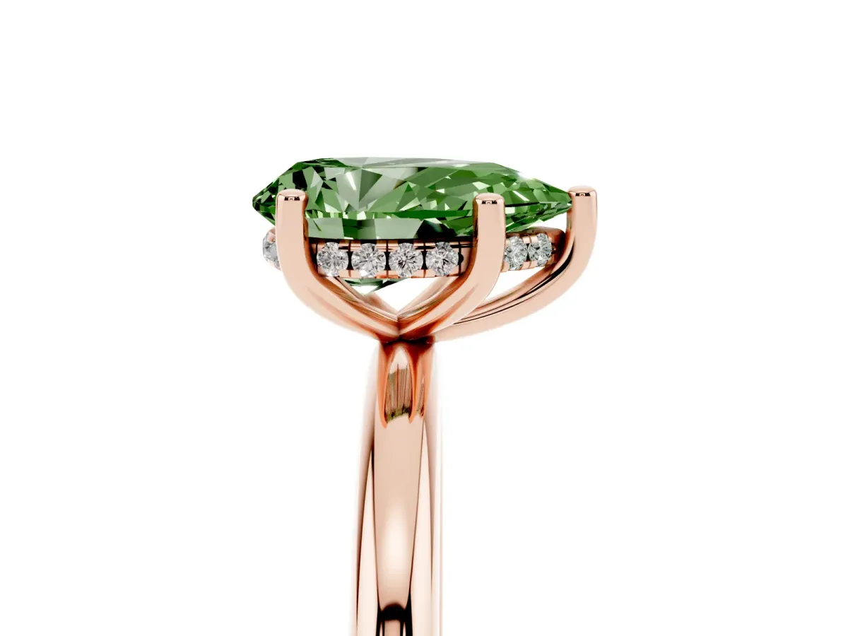 Fancy Green Pear Cut Cut Solitaire Engagement Ring with Four-Prong Setting and Classic Band Rose gold