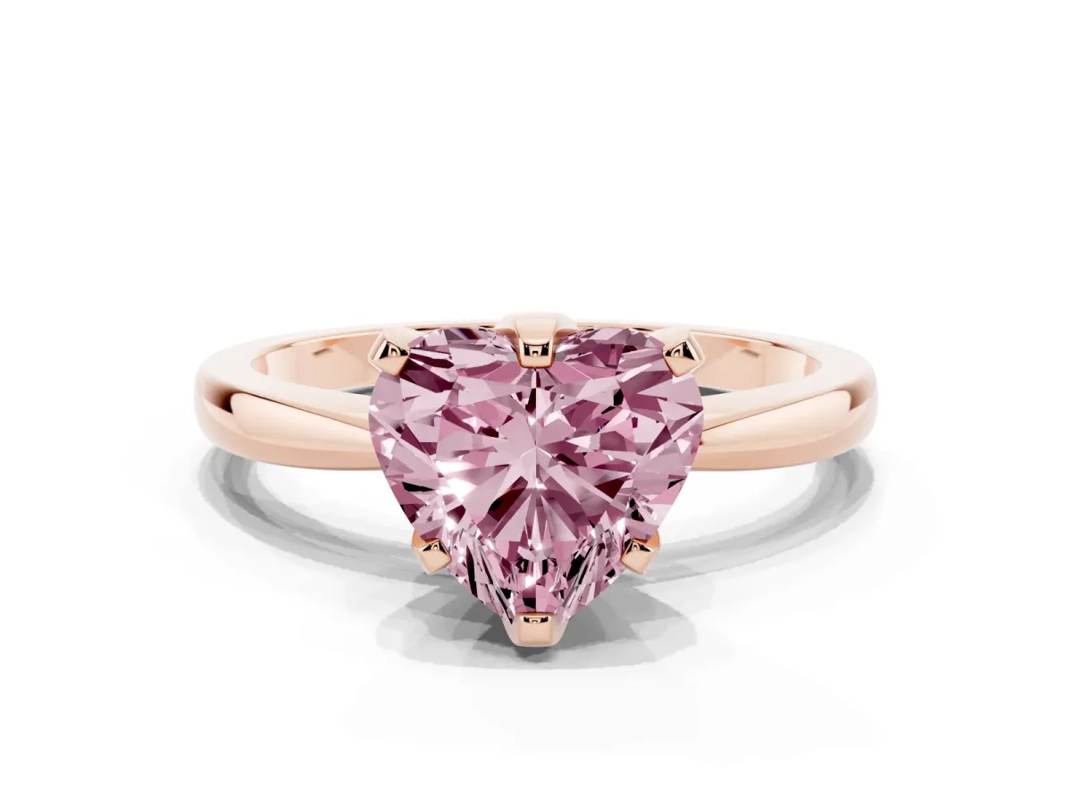 Fancy Pink Heart Cut Solitaire Engagement Ring with Six-Prong Setting and Tapered Band Rose gold