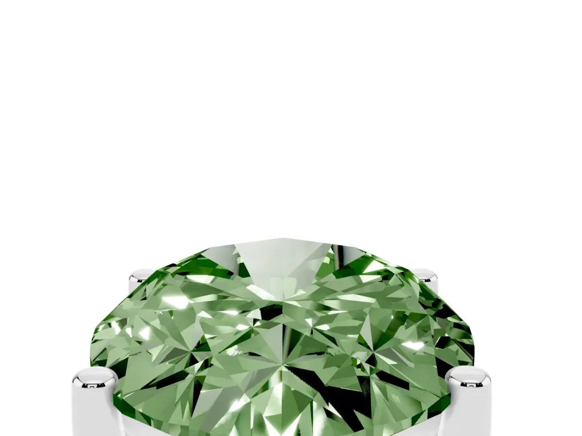 Fancy Green Oval Cut Cut Diamond Solitaire Engagement Ring with Tapered Plain Band and Four-Prong Setting Silver