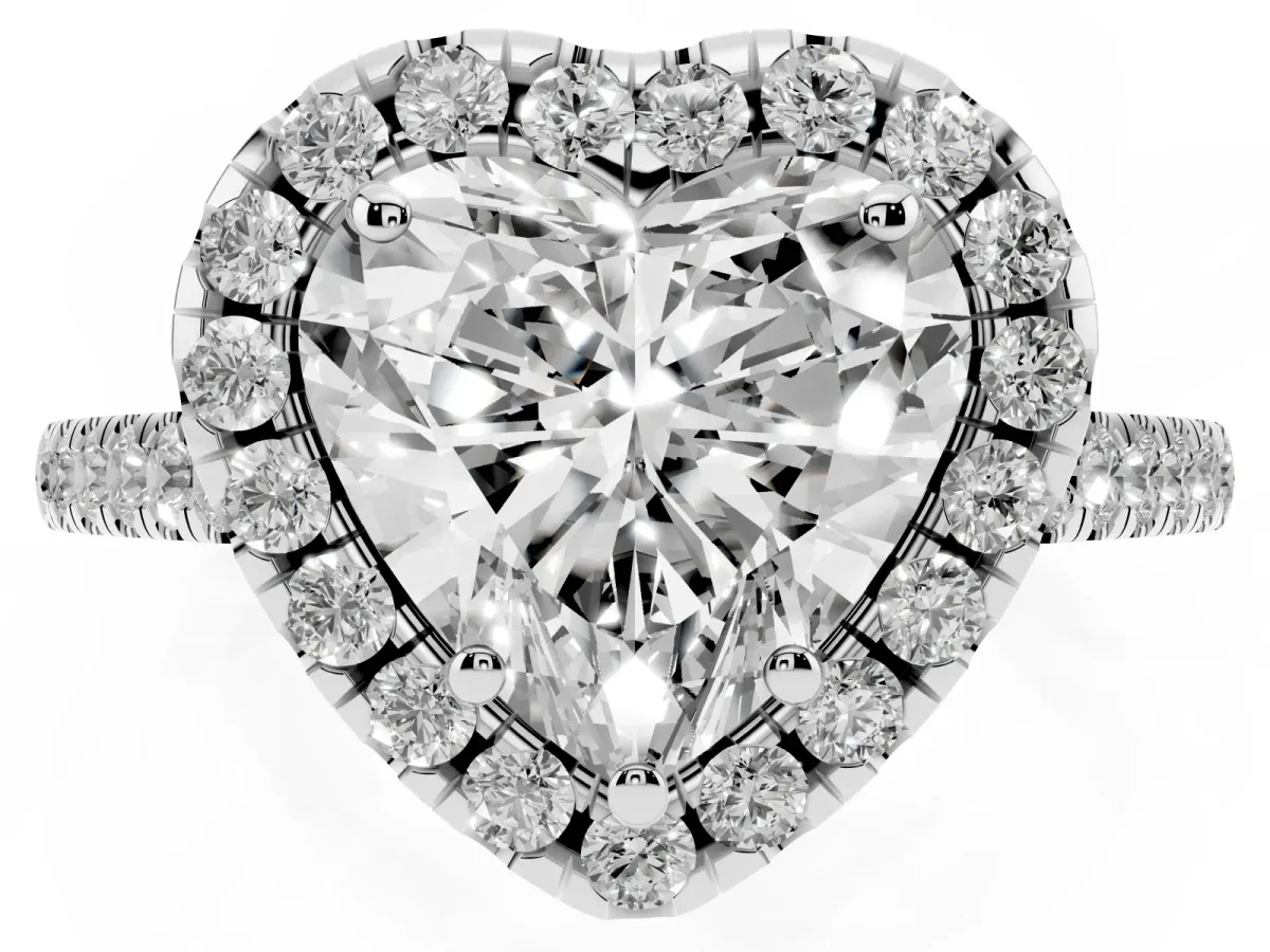 Heart Cut Halo Pavé Diamond Engagement Ring with Four-Prong Setting Silver