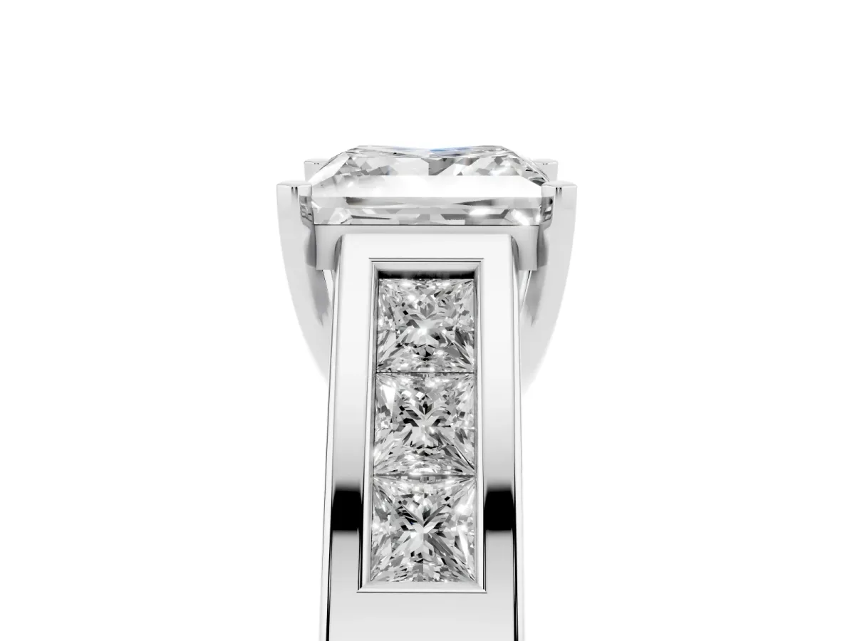 Princess Cut Cut Channel Set Solitaire Ring with Four-Prong Setting Silver