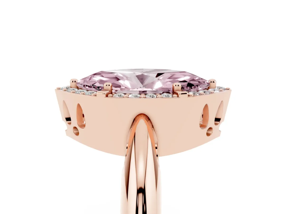 Fancy Pink Marquise Cut Cut Diamond Halo Engagement Ring with Split Shank and Four-Prong Setting Rose gold