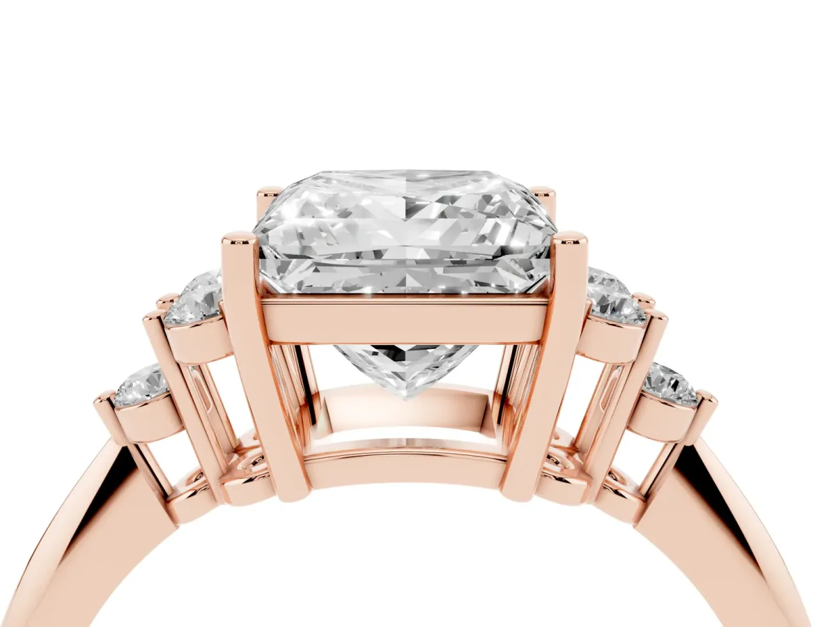 Princess Cut Cut Diamond Cluster Ring with Solitaire Band and Four-Prong Setting Rose gold